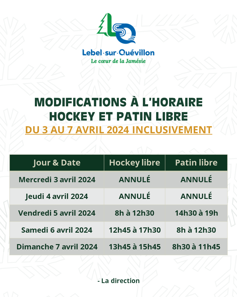 Modification horaire hockey et patin libre du 3 au 7 avril inclusivement (768x960)